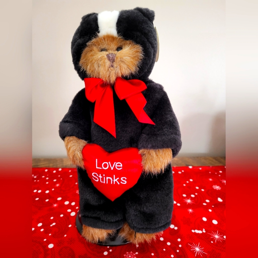 The Bearington Collection Valentines Day Bear Dressed as a Skunk.Love Stinks